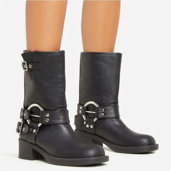 BLACK MOTO COMBAT BIKER BUCKLE BOOTIES - Picture 1 of 11